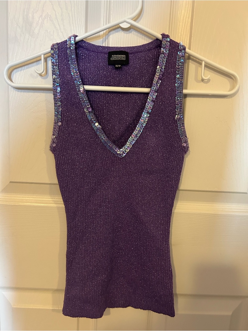 Purple Sequin Trim V-Neck Tank Top